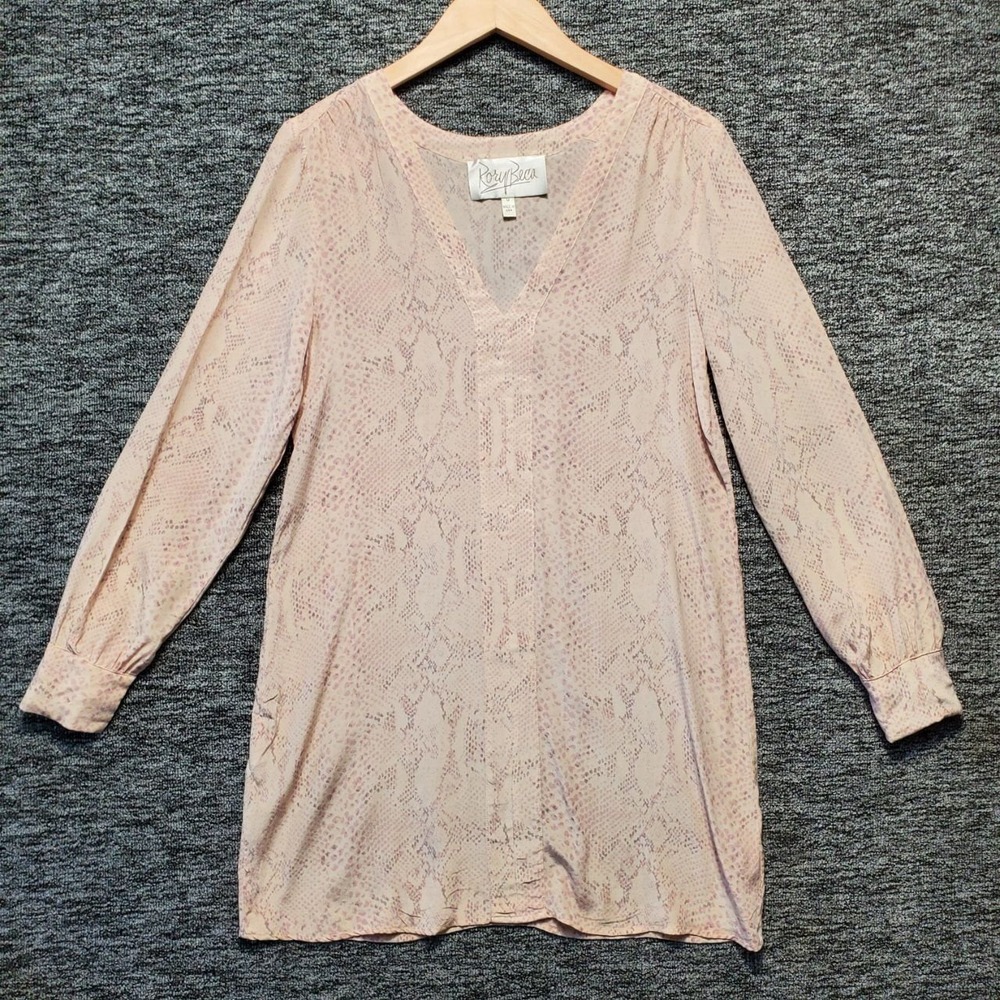 Rory Beca Tunic Blouse Womens M Blush Pink 100% Silk Snakeskin V Neck Tunic Luxe